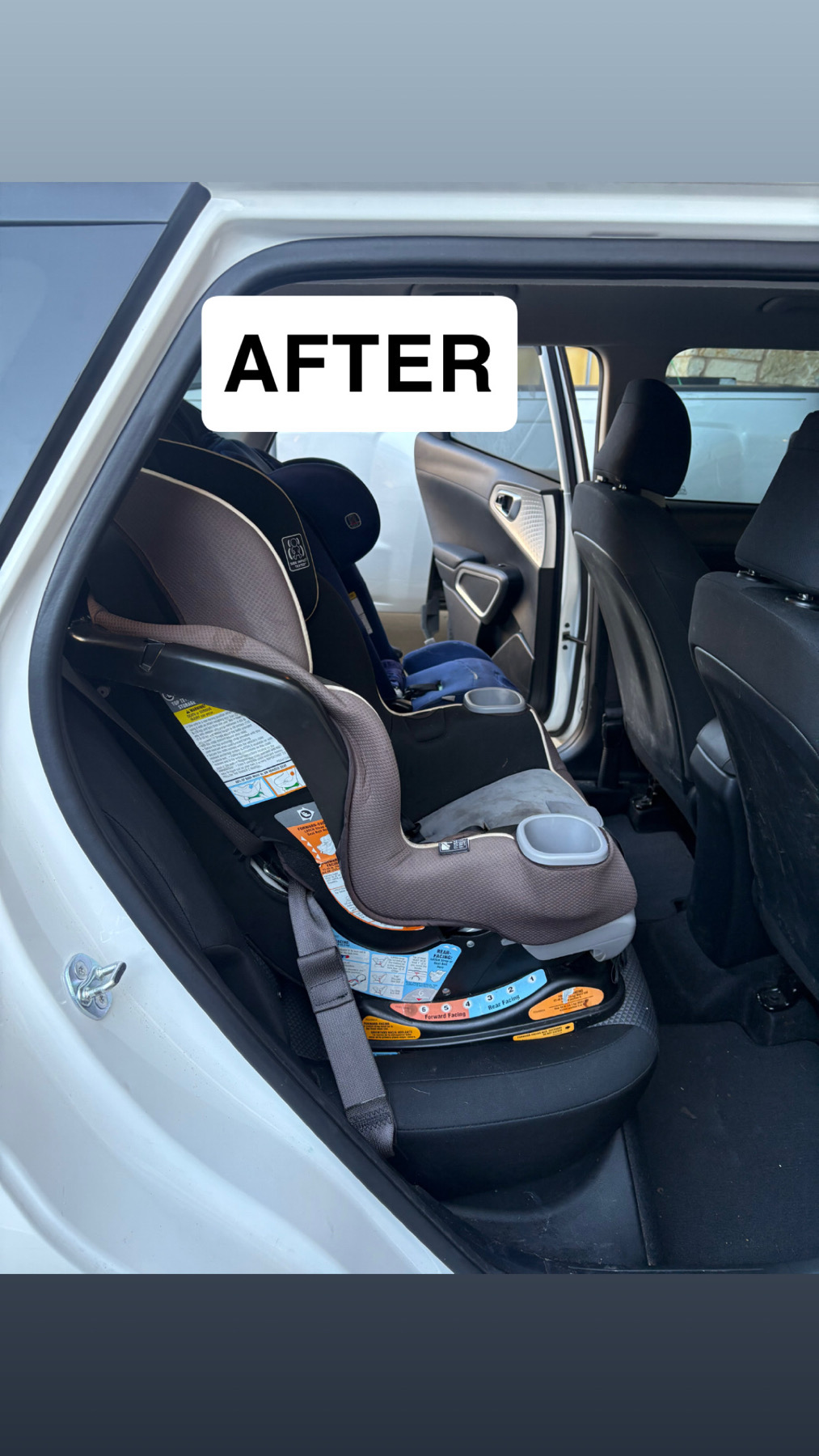 Rear seats detailed around child car seat